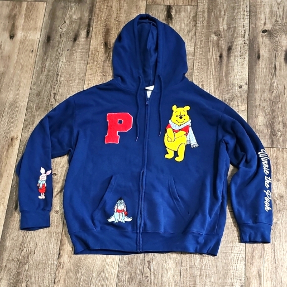 Disney jacket womens XL Winnie The Pooh Fleece Hoodie Zip-up Embroidered Patch
